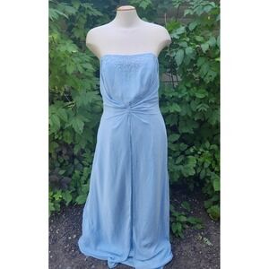 Light Blue Strapless Beaded Chiffon Evening Gown Formal Prom Dress